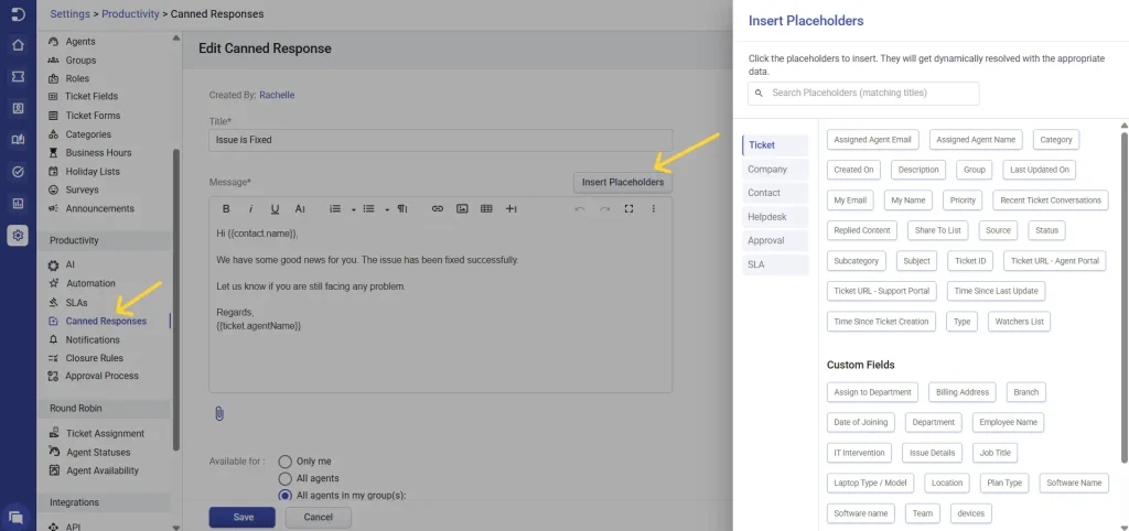 insert-placeholders-in-canned-response-desk365-helpdesk