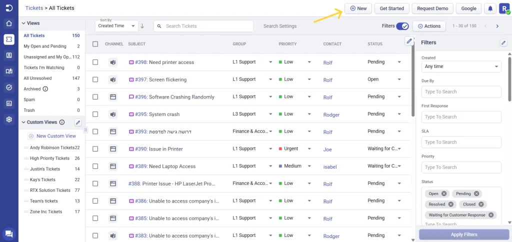 locating-create-new-ticket-option-in-desk365-agent-portal