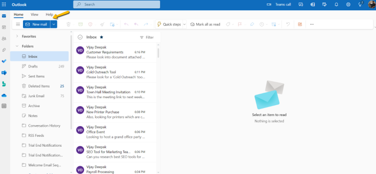 new email button in outlook browser