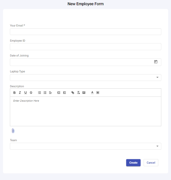 creating a ticket from new employee form in the support portal