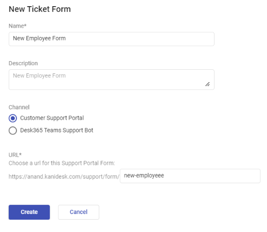 creating a custom form called new employee form