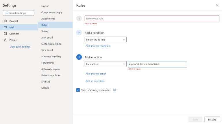 setting up forwarding rules in outlook