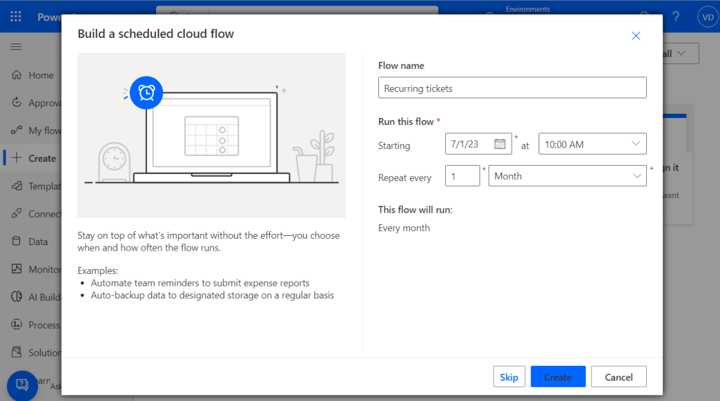 provide a name for the scheduled cloud flow