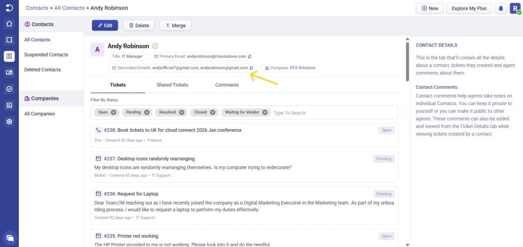 secondary-emails-added-to-the-contact-in-desk365-helpdesk