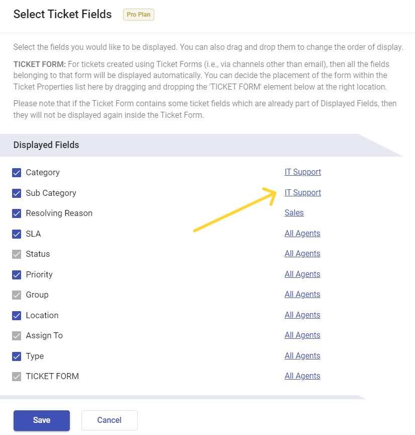 selecting ticket fields under ticket properties