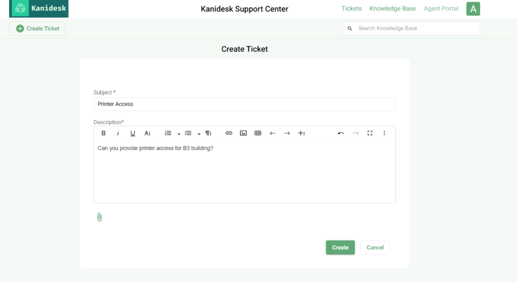 creating a ticket via support portal