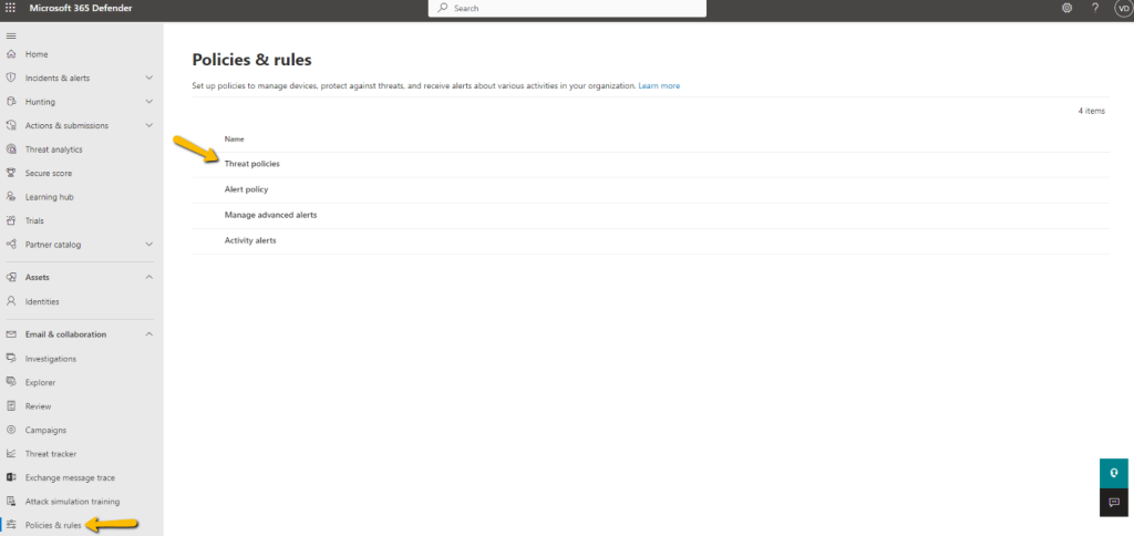 threat policies in microsoft 365 defender