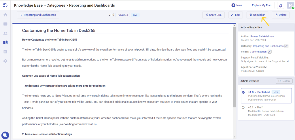 unpublish-desk365-knowledge-base-article