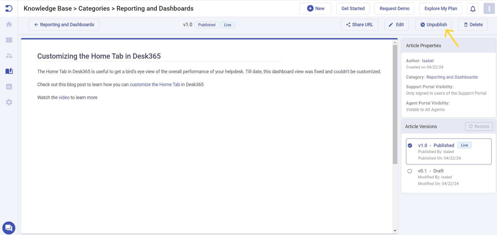Setting up knowledge base articles in Desk365 | Desk365