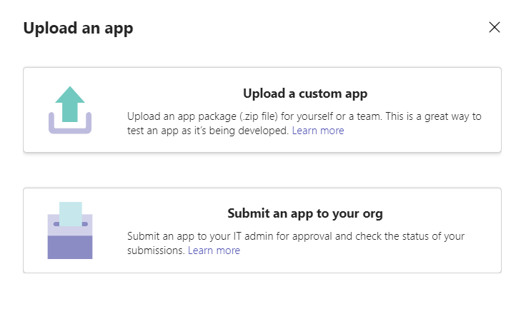 uploading support bot as custom app in teams