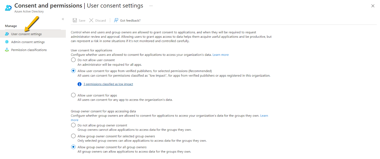 user content settings in azure active directory