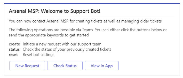 welcome message in the support bot