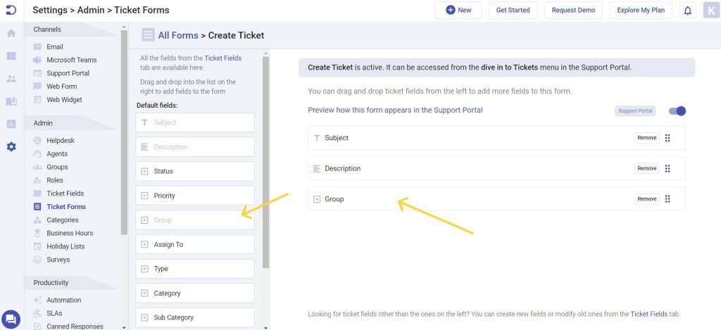 adding group field to support portal form