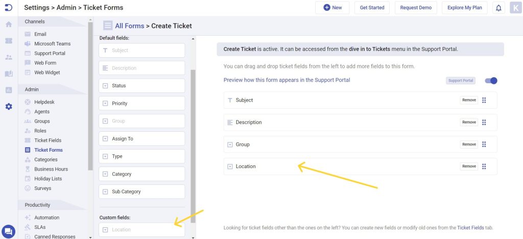 adding location to support portal form