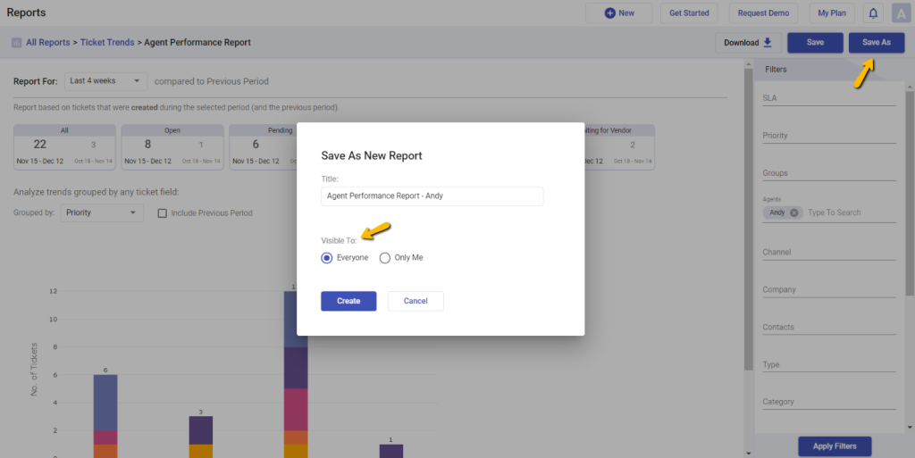 saving a new report in Desk365
