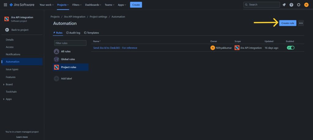 create rule in automation in Jira