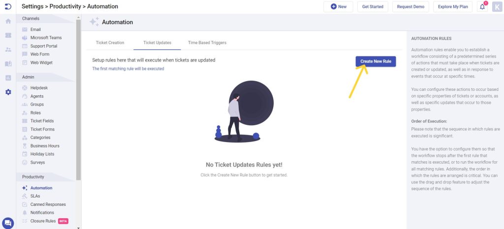 creating a new automation rule in ticket updates