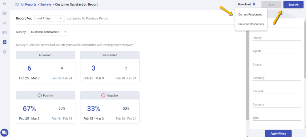 downloading survey responses in reports