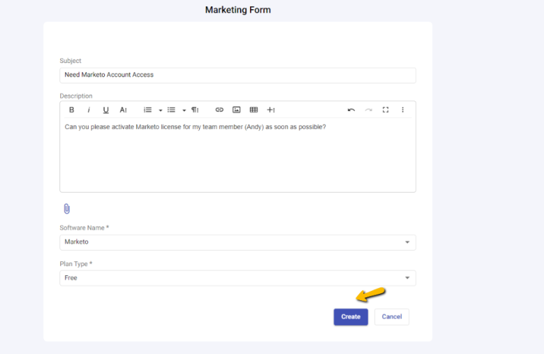 creating a ticket from marketing form