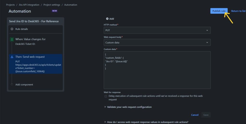 publish automation rule in Jira