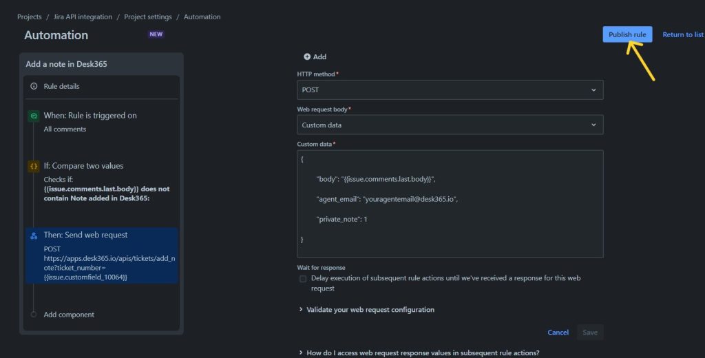 publish automation rule in Jira