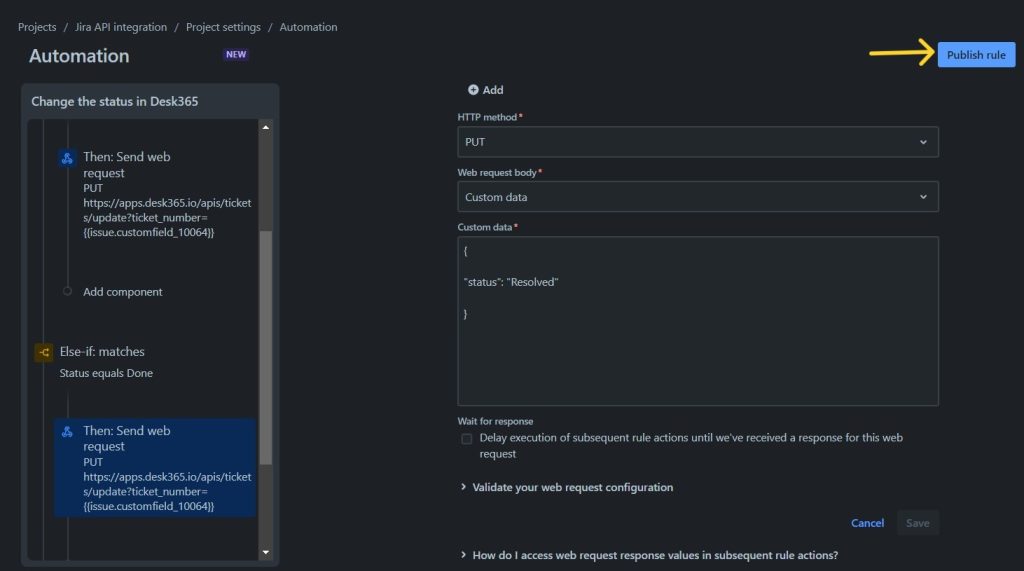 publish automation rule in Jira