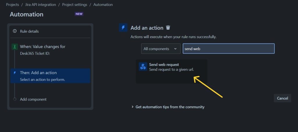 send web request details in Jira