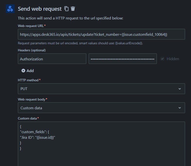 send web request details in Jira