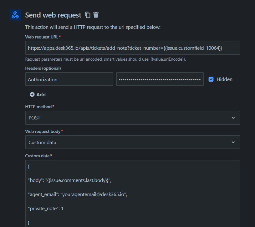 send web request details in Jira