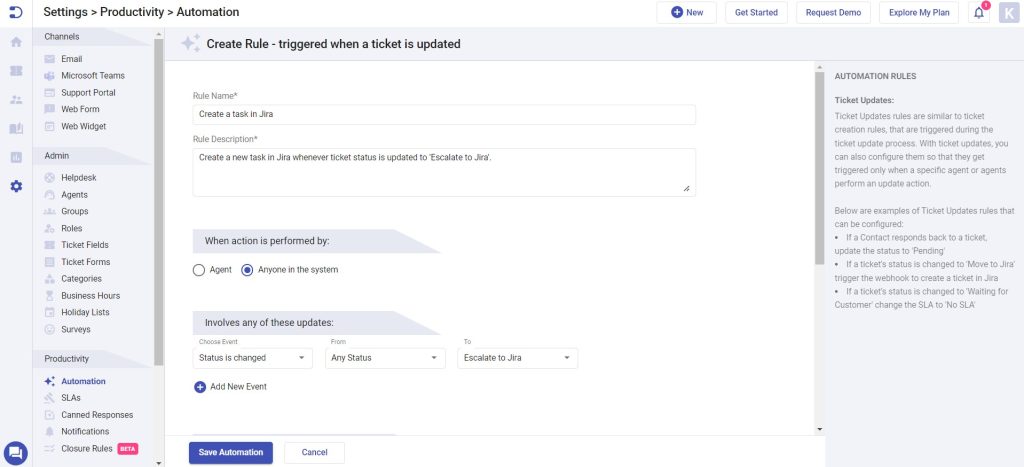 setting the rule when status is changed