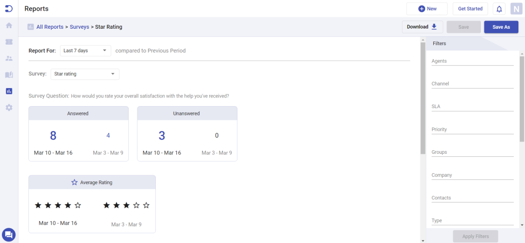 star rating survey data in desk365 reports