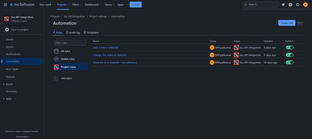 integrate jira with desk365