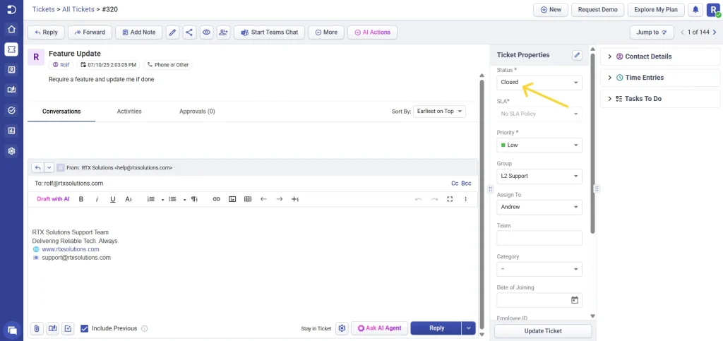 changing-the-status-of-helpdesk-ticket-to-closed-desk365