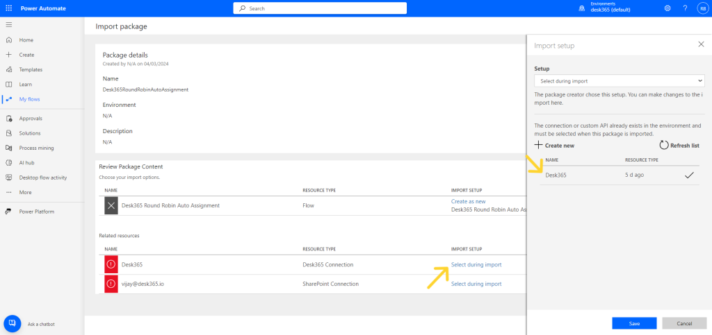 selecting-the-connection-in-import-setup-desk365