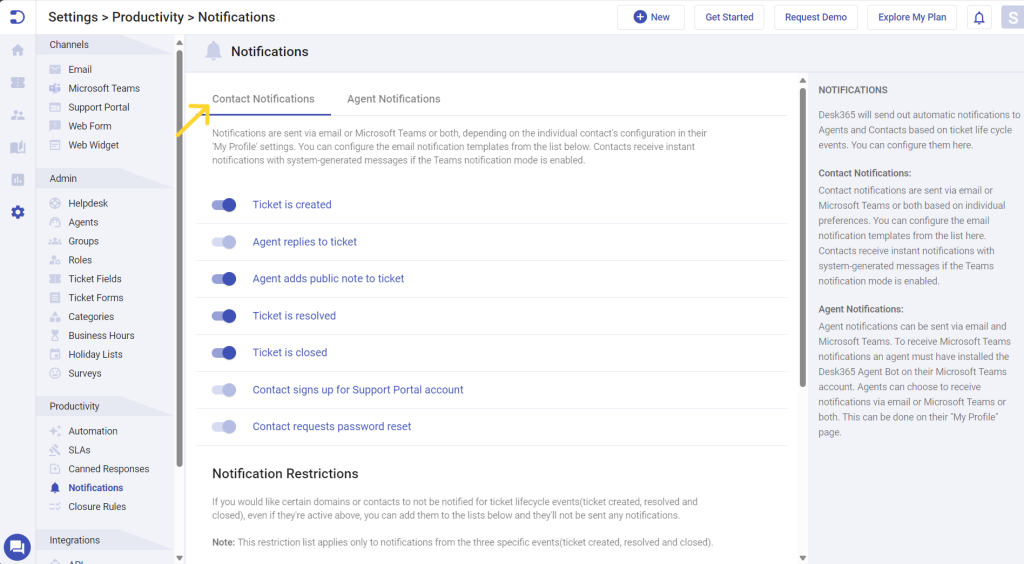 configure-notification-in-agent-portal-for-contacts-desk365