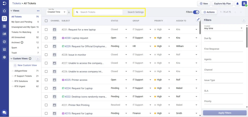 search-option-in-tickets-tab-desk365