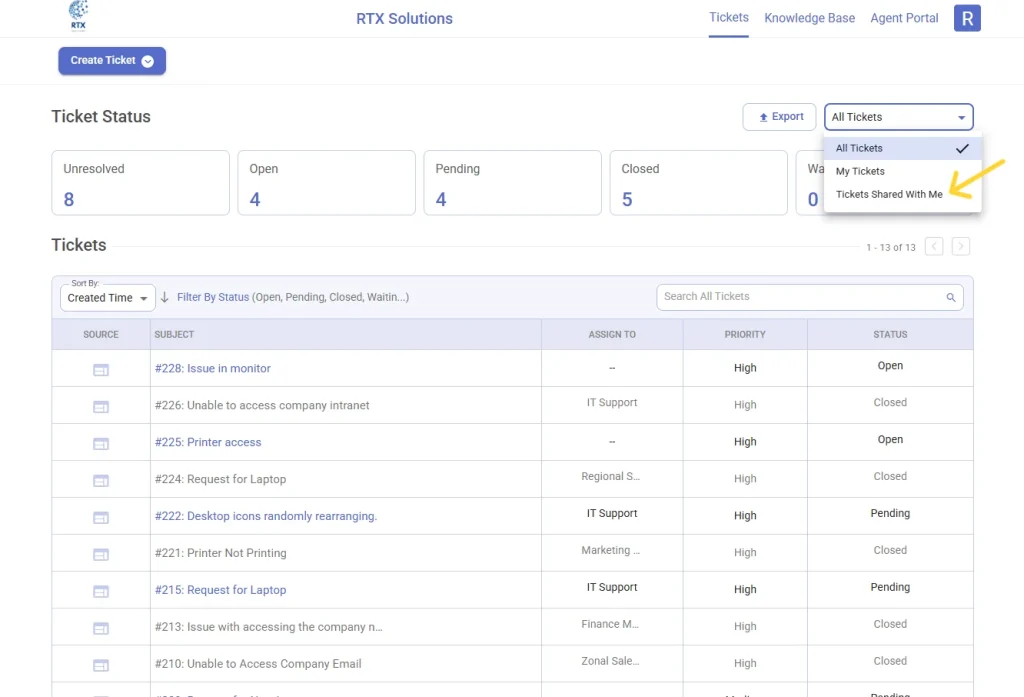viewing-shared-ticket-in-support-portal-desk365