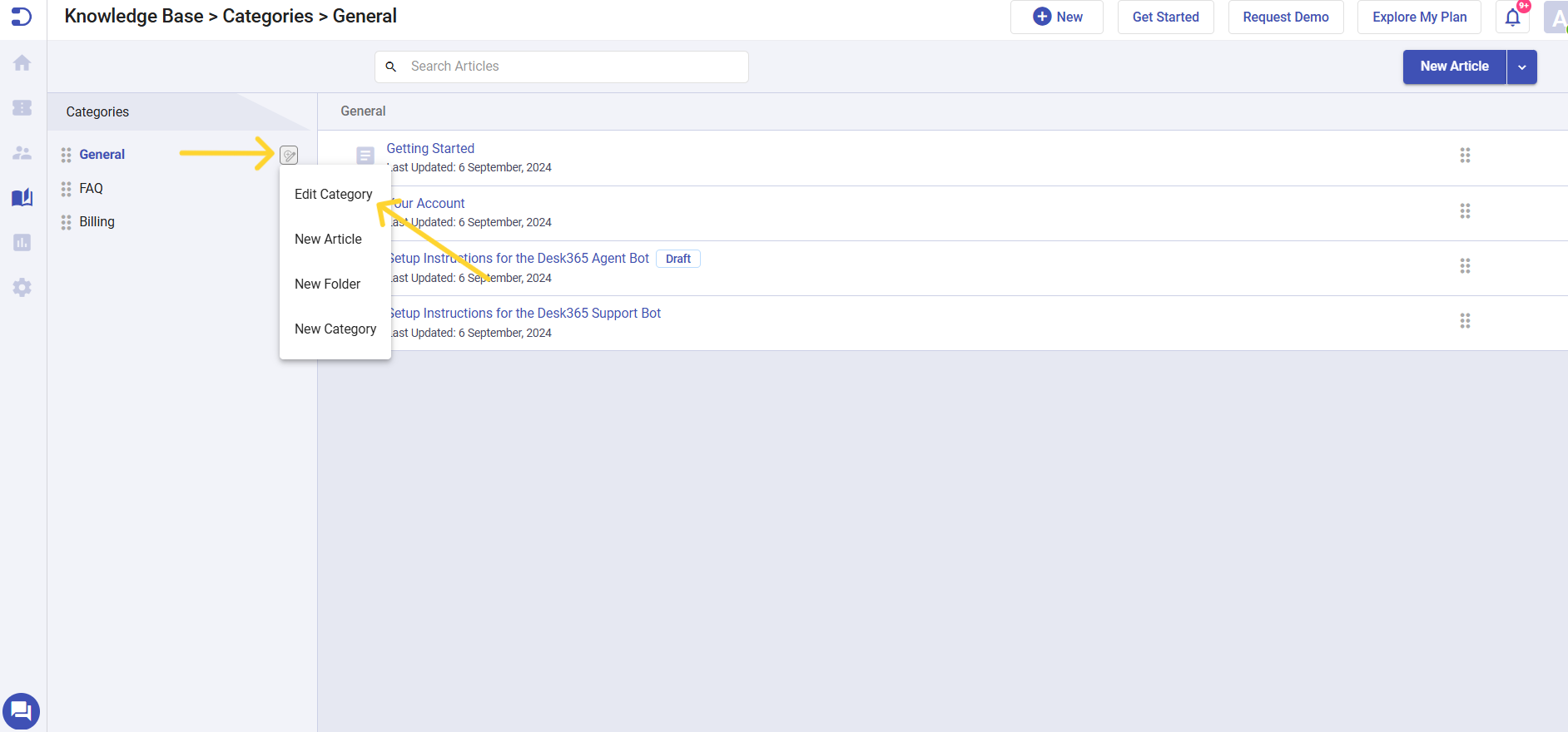 Edit and Delete Knowledge Base Categories, Folders, Articles
