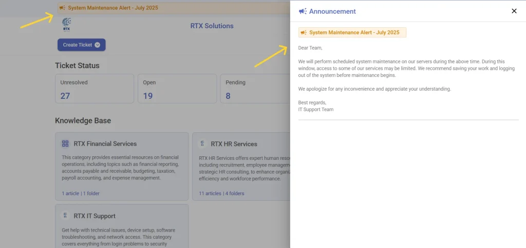 announcements-in-desk365-support-portal