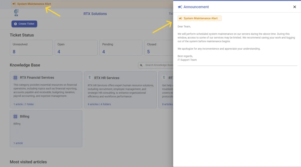 announcements-in-support-portal-desk365