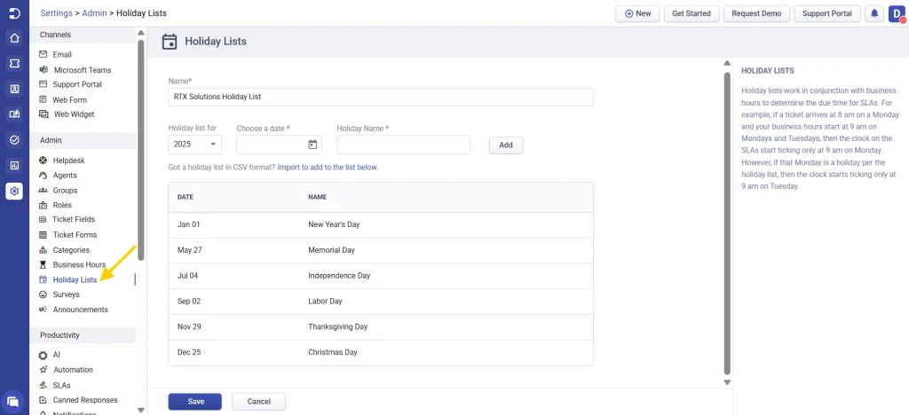 holiday-lists-in-desk365-helpdesk