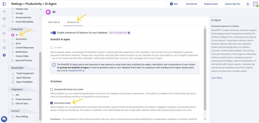 desk365-ai-actions-enable-summarize-ticket-option