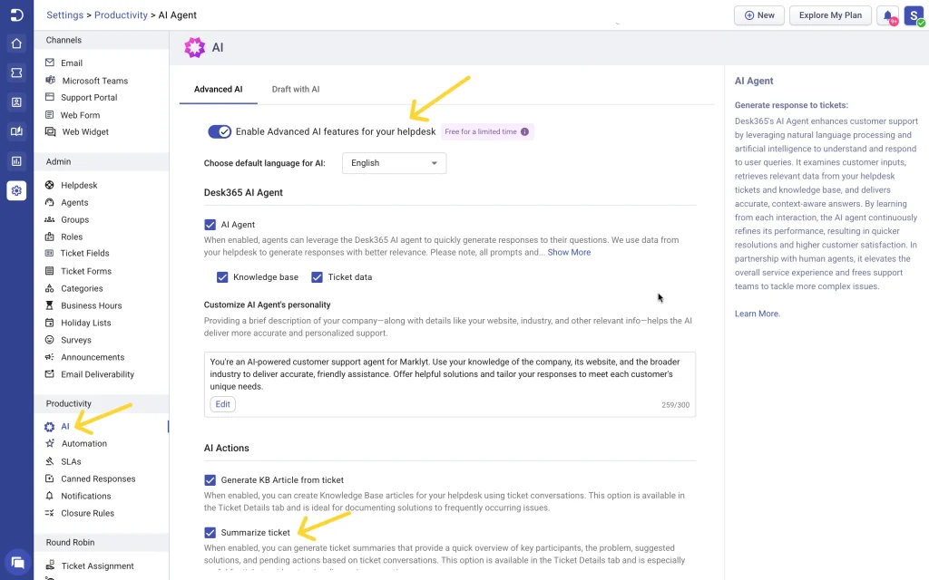 desk365-ai-feature-summarize-ticket-helpdesk-ticketing-system