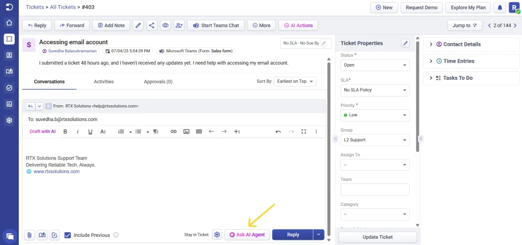 locating-the-ask-ai-agent-option-within-ticket-details-desk365