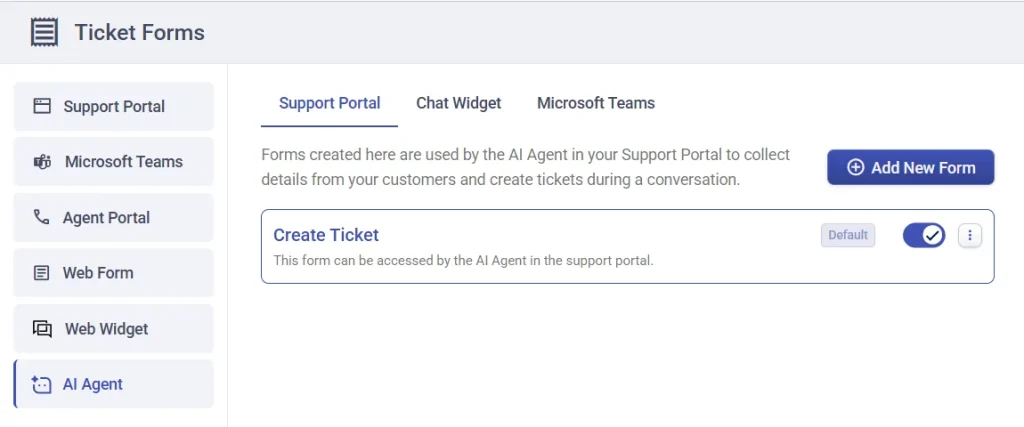 AI Agent Ticket Forms