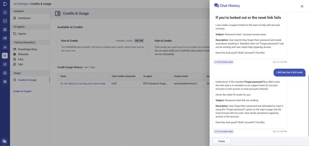 ai-agent-credits-and-usage-history-desk365