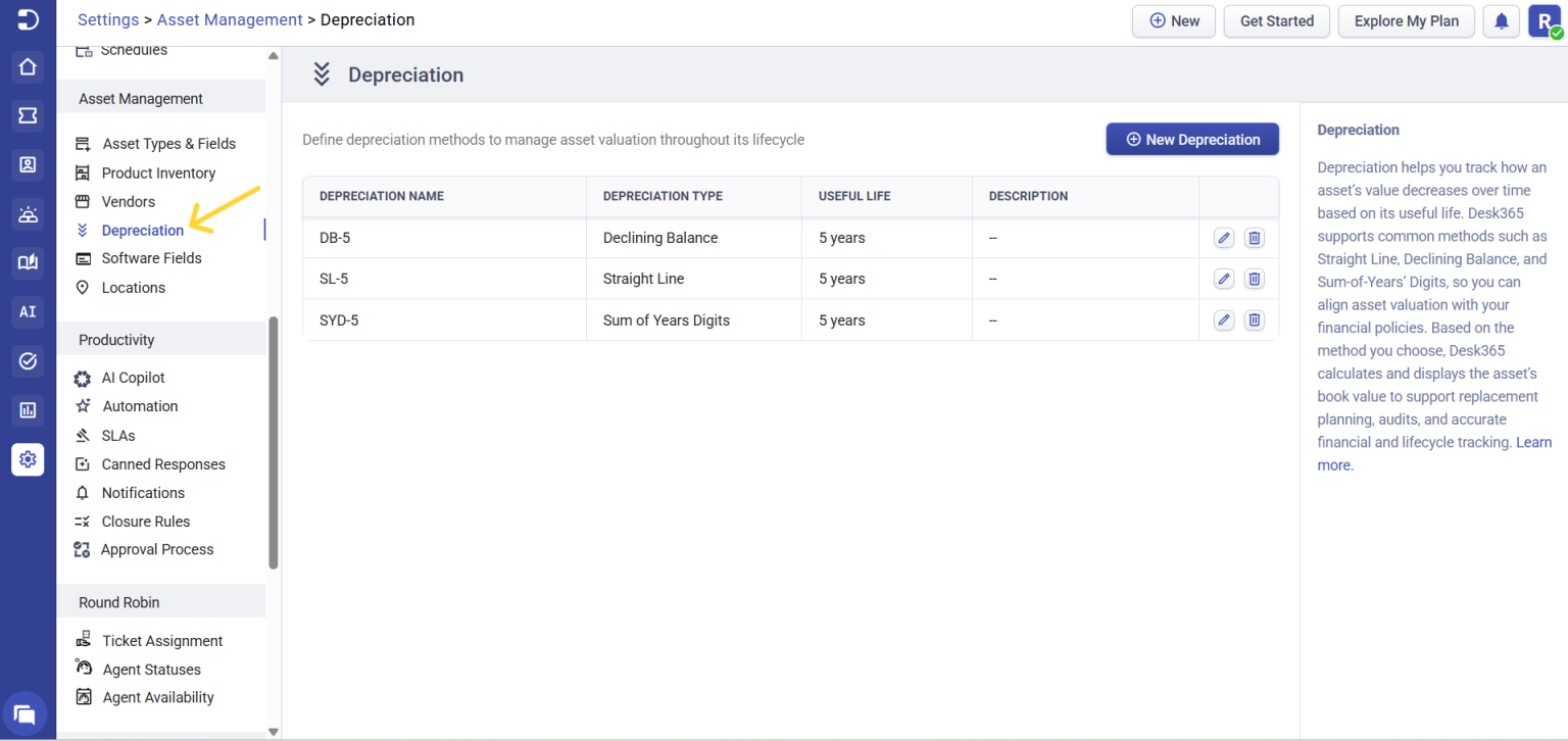 Asset Depreciation in Desk365 | Methods & Setup Guide