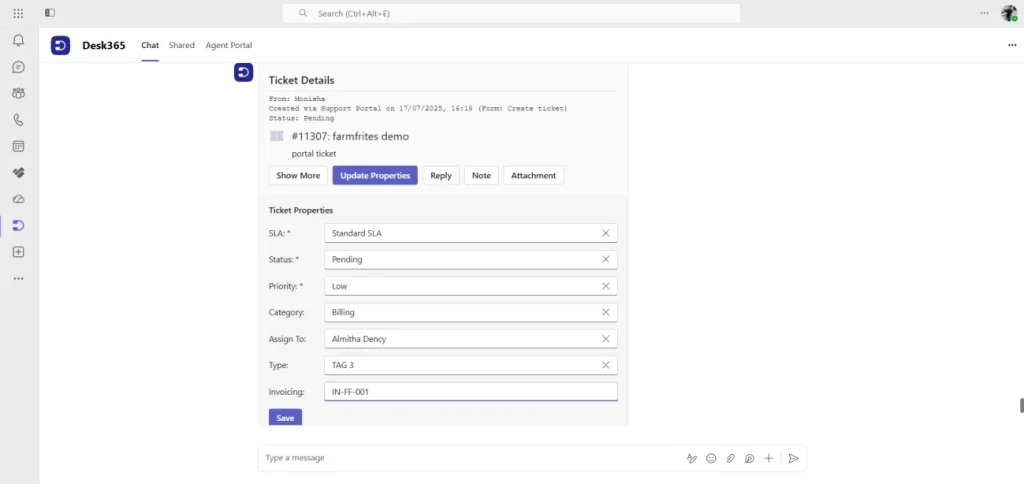 support-agents-updating-ticket-details-from-microsoft-teams